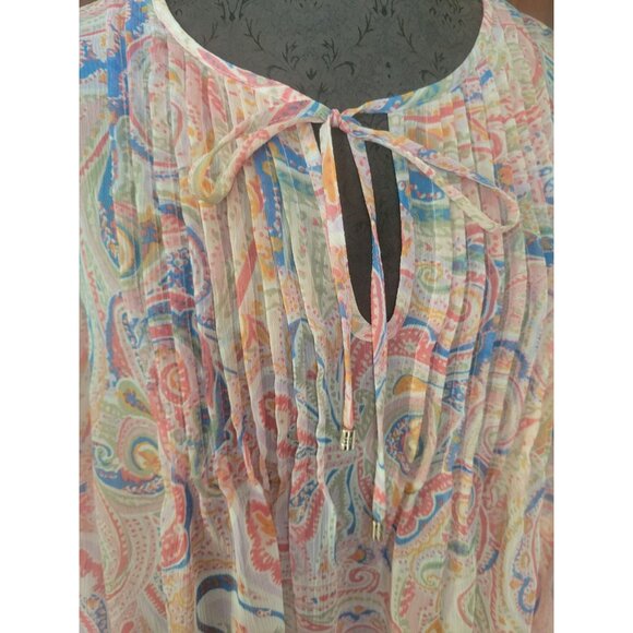 Tommy Hilfiger Womens Paisley Print Blouse M Sheer Long Sleeve Tie Neck Lightwei - Picture 2 of 7